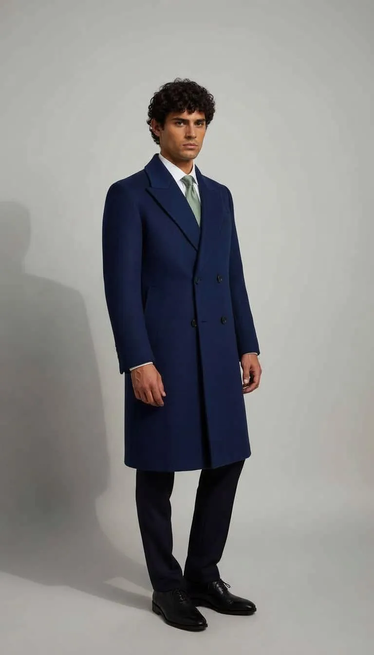 Cappotto blu lungo monopetto